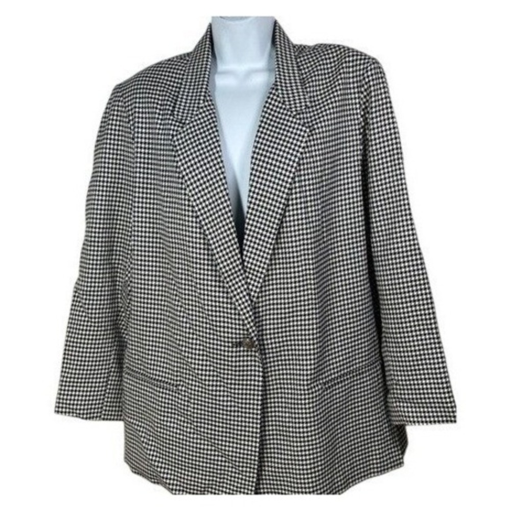 Dumas Vintage‎ Houndstooth Blazer Black White USA Size 16 timeless mod